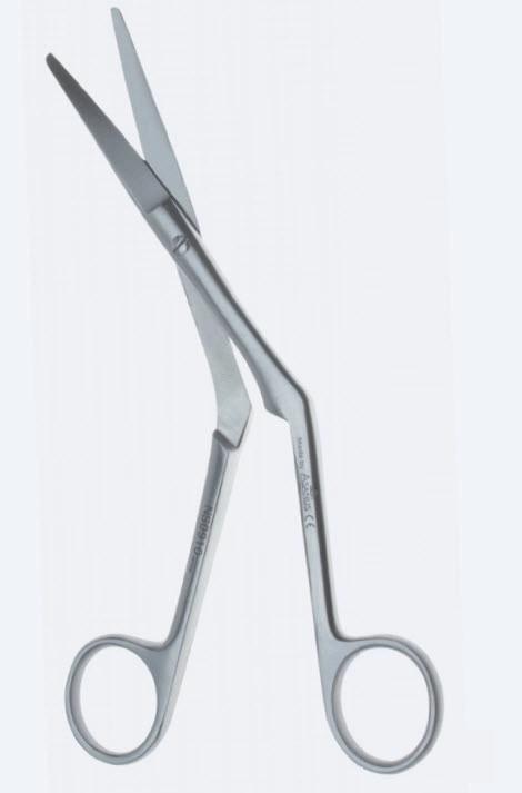 Ножиці, хірургічні, "Heymann-Knight", для хірургії носа, вигнуті, по ребру, тупокінцеві, загальна довжина 180 мм. Бренд - Asanus Medizintechnik Gmb, Німеччина